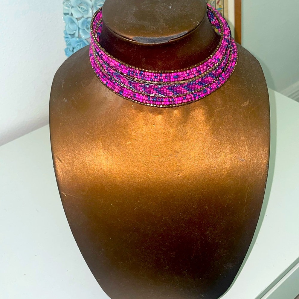 Pink hand Beaded neck Choker